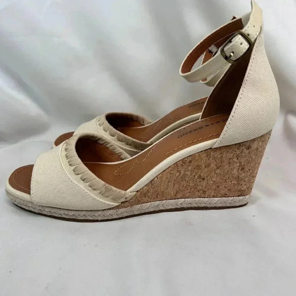Lucky Brand Size 9.5 Espadrille Platform Sandal Ivory Cork Party